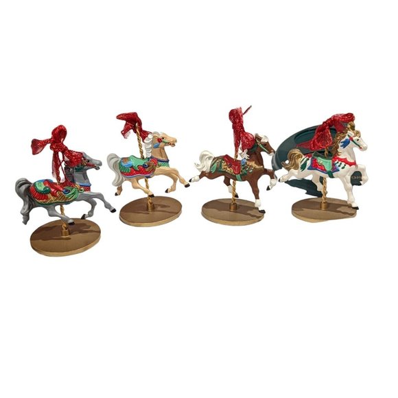 VTG - 1989 Hallmark Christmas Ornaments set of all 4 Carousel Horses w/ base - Picture 4 of 4